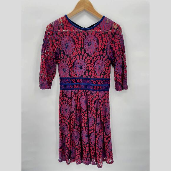 MIUSOL Maroon Navy 3/4 Lace Fit and Flare Dress // S - Picture 4 of 15